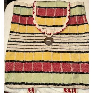 Brazil Sarape Woven Backpack | Multicolor Stripe Wooden Button Boho Festival Bag